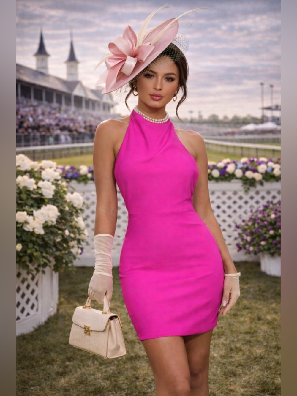 Hot Pink Halter Bodycon Dress Kentucky Derby Ready🏇🏼